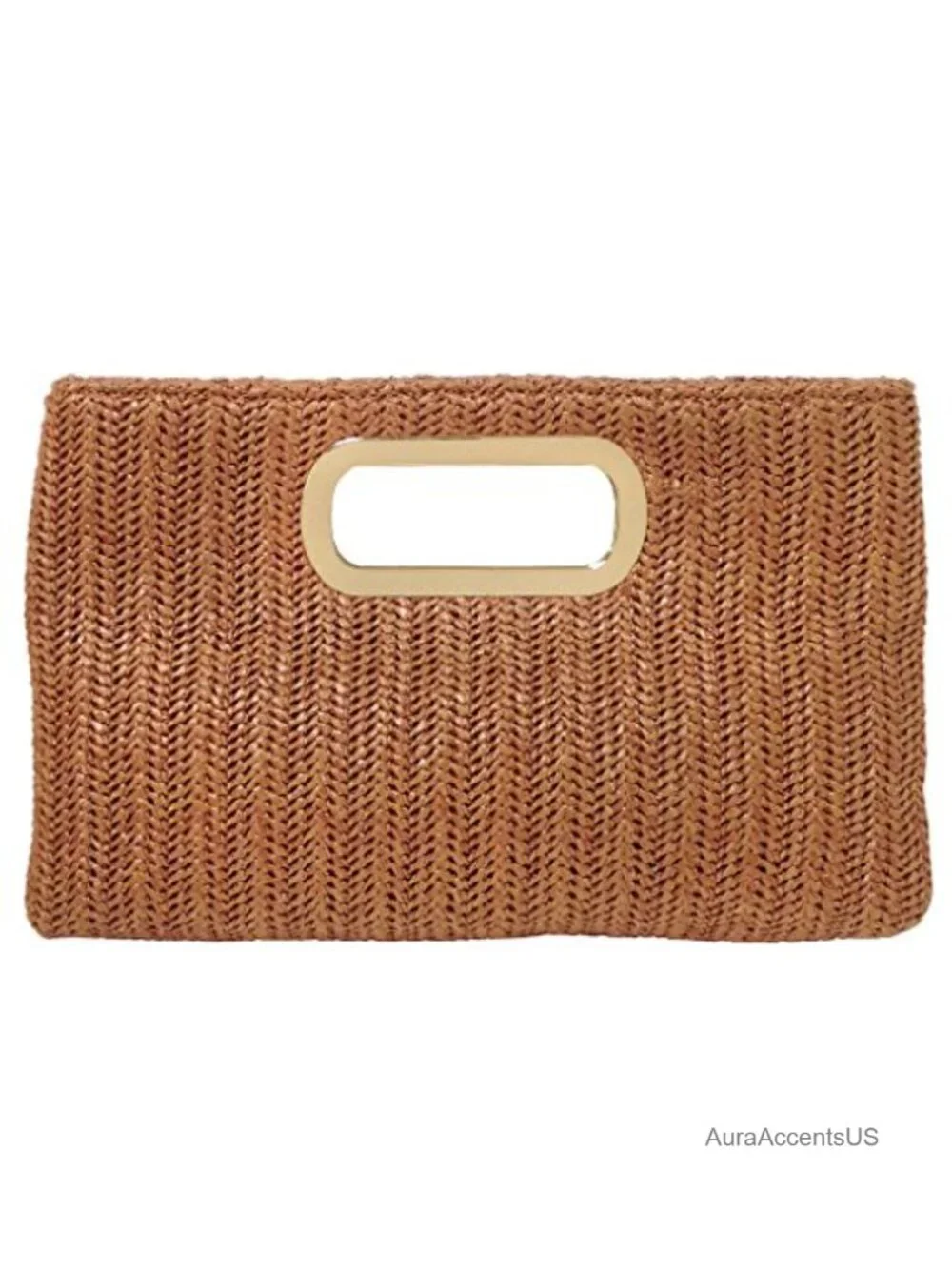 Woven Straw Top Handle Clutch with Detachable Chain